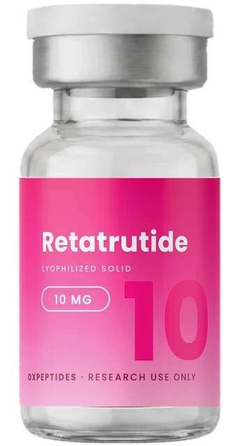 Retatrutide 10 mg — versiegelte lyophilisiertes Durchstechflasche, Retatrutide Etikett